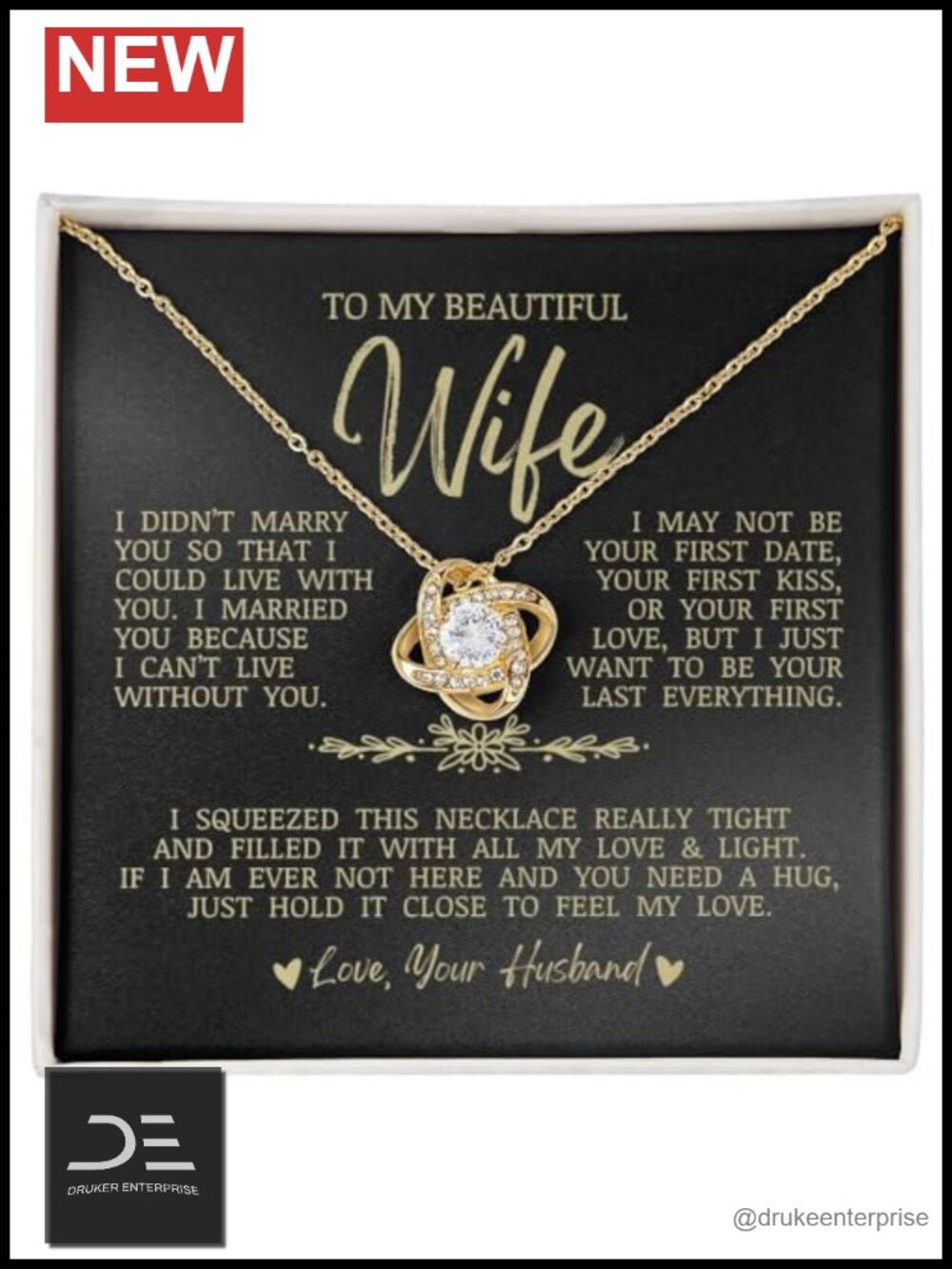Love Knot Pendant Necklace, Gold Over Stainless Steel, CZ Crystal, Adjustable